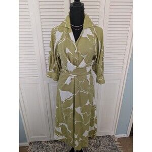 Donna Karan NY Dress Women's 4 Linen Floral Tie-Front Kiwi Cream Artsy $199 NEW